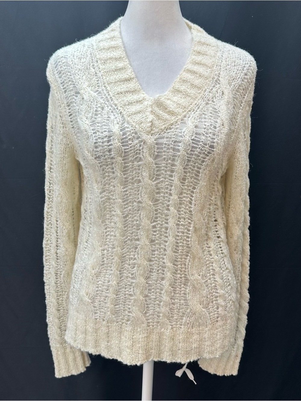 Vince Cream Cable Knit V-Neck Sweater S